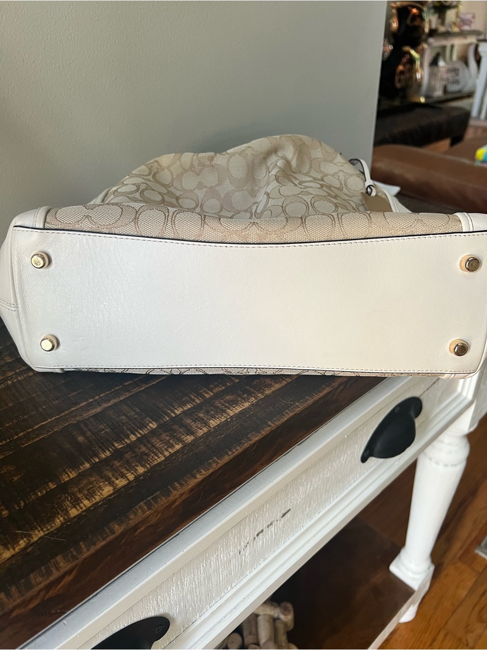 Coach Signature Edie Shoulder Bag with Light Khaki & Chalk Trim - Picture 9 of 11